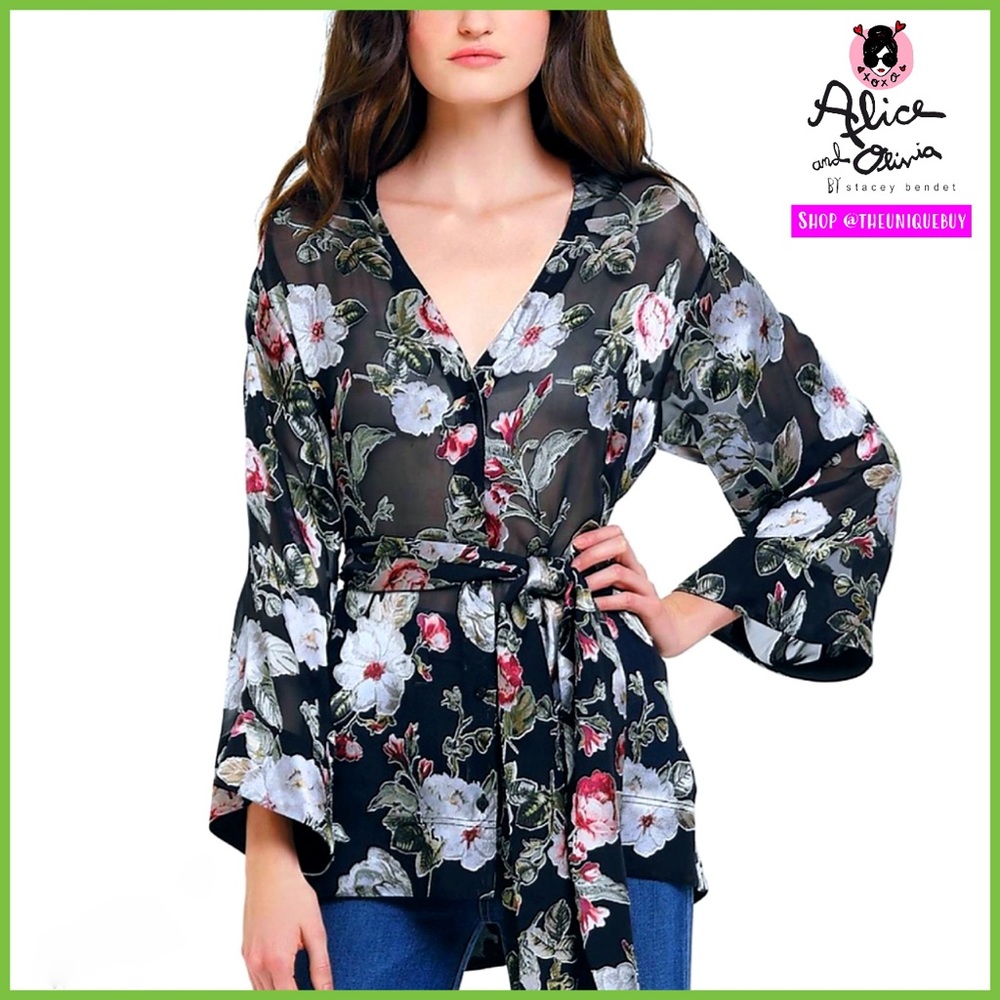 Alice + Olivia Rosario Floral Kimono Silk Blouse